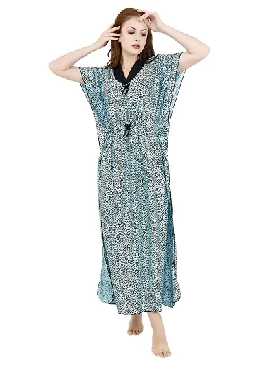 Trending Animal Print Satin Kaftan Night Gown/Nighty