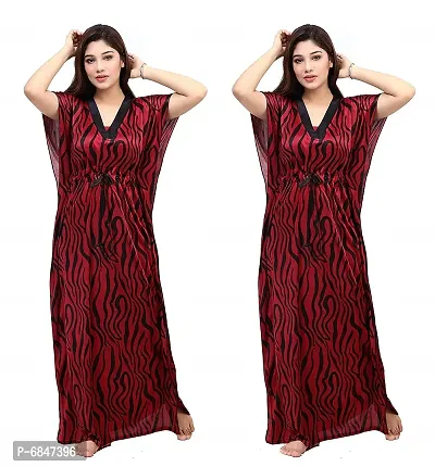 Stylish Fancy Printed Satin Maxi Kaftan Nighty Gown For Women Pack Of 2