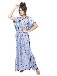 Pretty Blue Satin Kaftan Maxi Nightdress For Women-thumb2