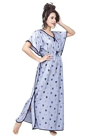 Pretty Blue Satin Kaftan Maxi Nightdress For Women-thumb3