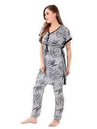Stylish Grey Satin Printed Nighty with Pajama Set For Women-thumb3