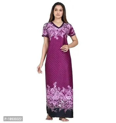 Veshvilla Women's Print Regular Maxi Nighty (Purple)-thumb0