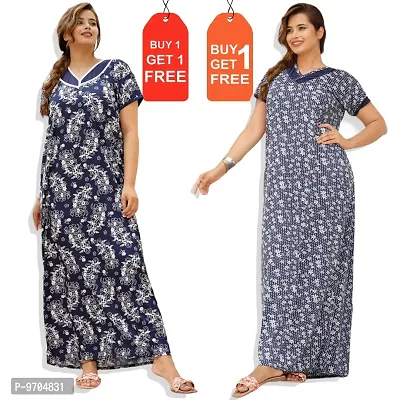 Stylish Fancy Satin Printed Nighty Combo For Women Pack Of 2-thumb0