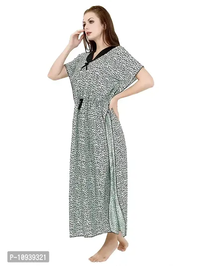 Veshvilla Women's Print Regular Kaftan Maxi Nighty (Cheeta, Light Green)-thumb4