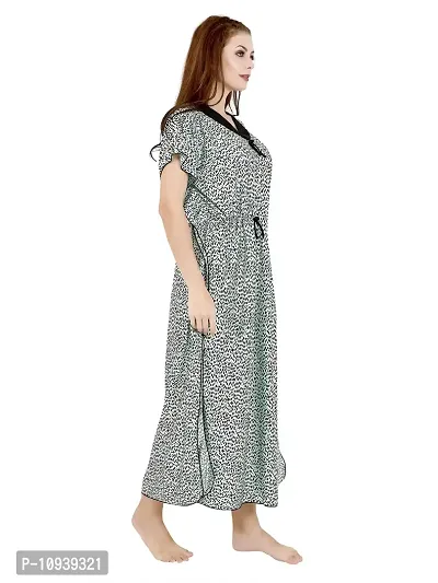 Veshvilla Women's Print Regular Kaftan Maxi Nighty (Cheeta, Light Green)-thumb3