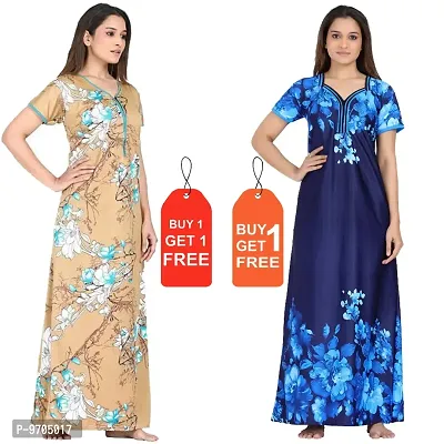 Stylish Fancy Satin Printed Nighty Combo For Women Pack Of 2-thumb0