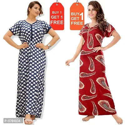 Stylish Fancy Satin Printed Nighty Combo For Women Pack Of 2