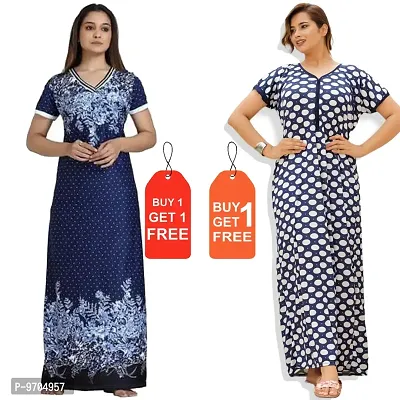 Stylish Satin Printed Nighty Combo For Women Pack Of 2