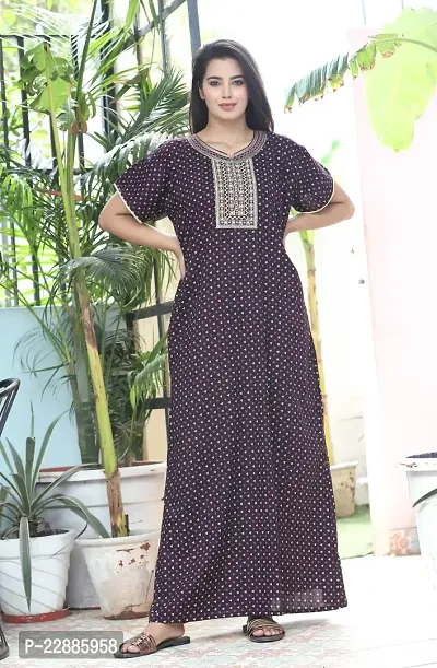 Trendy Purple Cotton Printed Nighty For Women-thumb3