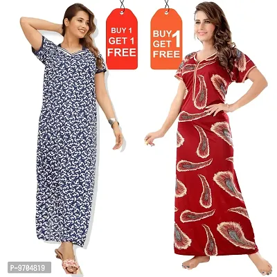 Stylish Fancy Satin Printed Nighty Combo For Women Pack Of 2-thumb0