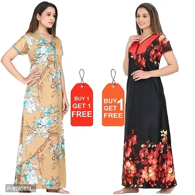 Stylish Fancy Satin Printed Nighty Combo For Women Pack Of 2