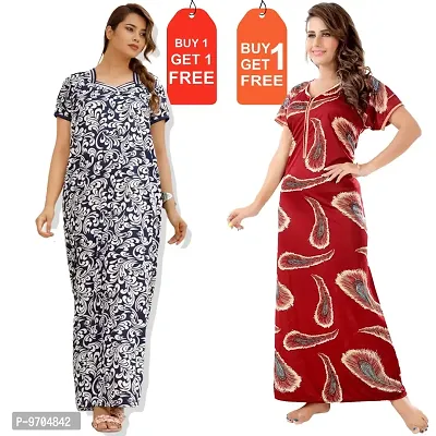 Stylish Fancy Satin Printed Nighty Combo For Women Pack Of 2