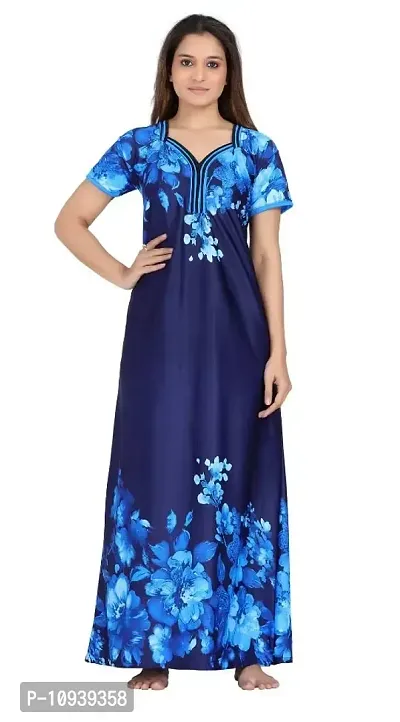 Veshvilla Women's Print Regular Maxi Nighty (Navy Sky)-thumb0