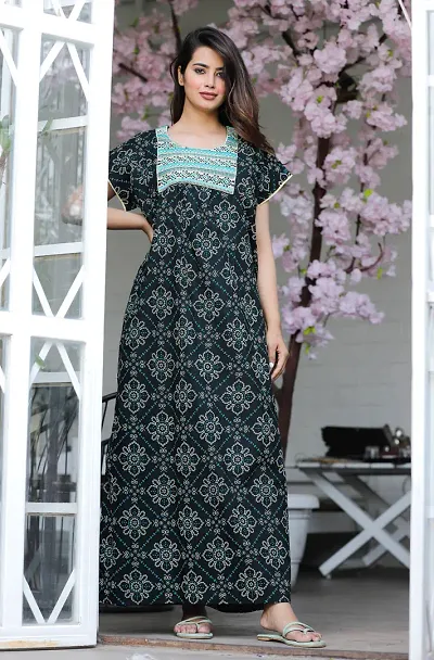 New Inn!!! Premium Fancy Cotton Printed Night Dress Maxi Nighty For Women