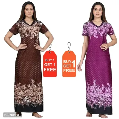 Stylish Fancy Satin Printed Nighty Combo For Women Pack Of 2