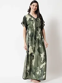 Veshvilla Women's Print Regular Kaftan Maxi Nighty (Army, Green)-thumb3