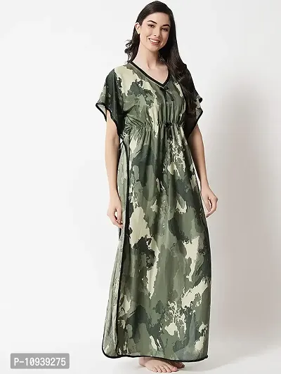 Veshvilla Women's Print Regular Kaftan Maxi Nighty (Army, Green)-thumb4