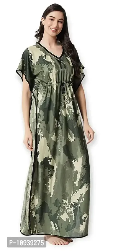 Veshvilla Women's Print Regular Kaftan Maxi Nighty (Army, Green)