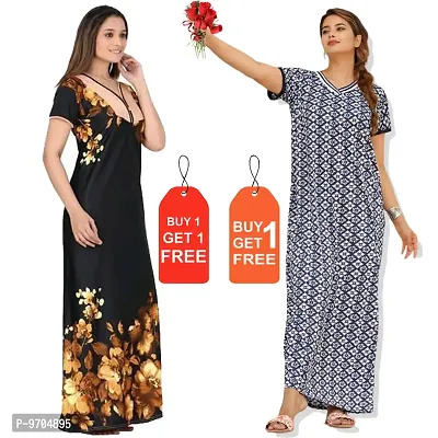 Stylish Fancy Satin Printed Nighty Combo For Women Pack Of 2-thumb0