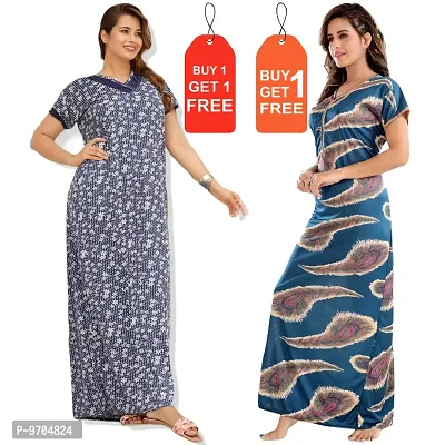 Stylish Fancy Satin Printed Nighty Combo For Women Pack Of 2