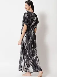 Veshvilla Women's Print Regular Kaftan Maxi Nighty (Army, Grey)-thumb1