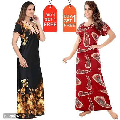 Stylish Fancy Satin Printed Nighty Combo For Women Pack Of 2