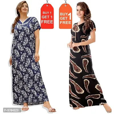 Stylish Fancy Satin Printed Nighty Combo For Women Pack Of 2