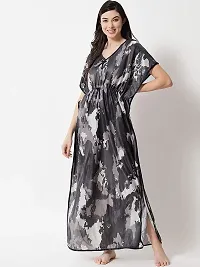 Veshvilla Women's Print Regular Kaftan Maxi Nighty (Army, Grey)-thumb4