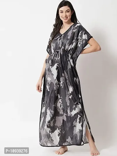 Veshvilla Women's Print Regular Kaftan Maxi Nighty (Army, Grey)-thumb5