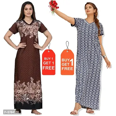 Stylish Fancy Satin Printed Nighty Combo For Women Pack Of 2-thumb0