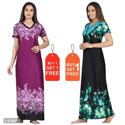 Stylish Fancy Satin Printed Nighty Combo For Women Pack Of 2