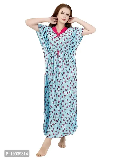 Veshvilla Women's Print Regular Kaftan Maxi Nighty (Cherry, Sky)-thumb4