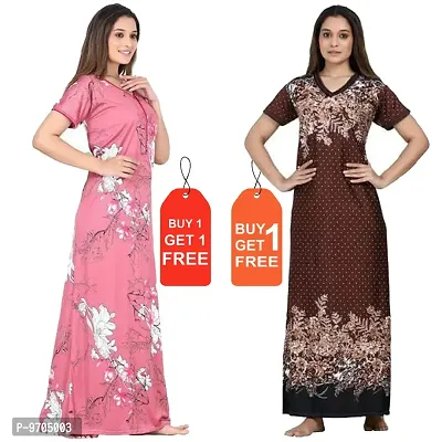 Stylish Fancy Satin Printed Nighty Combo For Women Pack Of 2