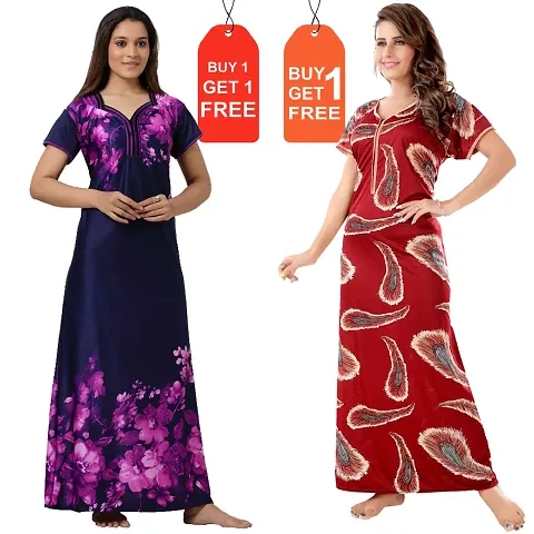 Stylish Fancy Satin Nighty Combo For Women Pack Of 2