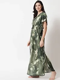 Veshvilla Women's Print Regular Kaftan Maxi Nighty (Army, Green)-thumb2