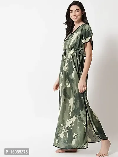 Veshvilla Women's Print Regular Kaftan Maxi Nighty (Army, Green)-thumb3