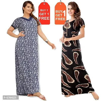 Stylish Fancy Satin Printed Nighty Combo For Women Pack Of 2-thumb0