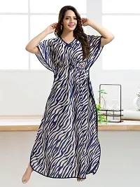 Veshvilla Women's Print Regular Kaftan Maxi Nighty (Zebra, Blue)-thumb1