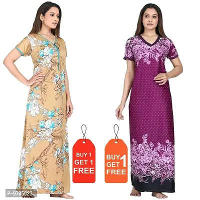 Stylish Fancy Satin Printed Nighty Combo For Women Pack Of 2