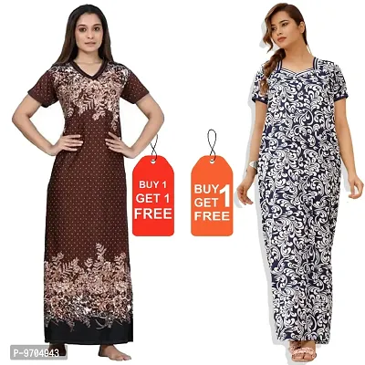 Stylish Fancy Satin Printed Nighty Combo For Women Pack Of 2