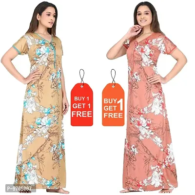Stylish Fancy Satin Printed Nighty Combo For Women Pack Of 2-thumb0