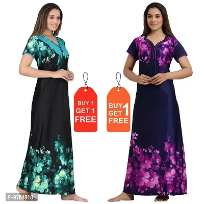 Stylish Fancy Satin Printed Nighty Combo For Women Pack Of 2