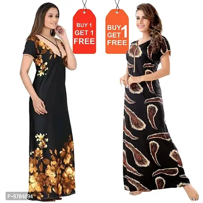 Stylish Fancy Satin Printed Nighty Combo For Women Pack Of 2