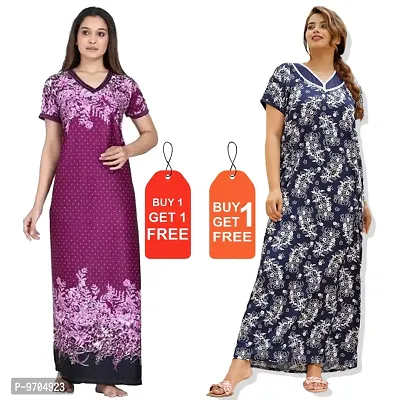 Stylish Fancy Satin Printed Nighty Combo For Women Pack Of 2