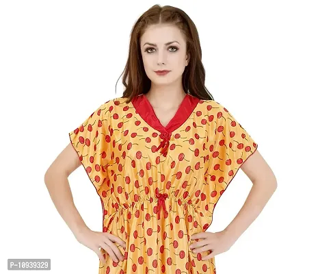 Veshvilla Women's Print Regular Kaftan Maxi Nighty (Cherry, Yellow)-thumb5