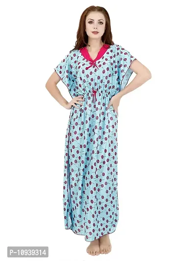 Veshvilla Women's Print Regular Kaftan Maxi Nighty (Cherry, Sky)