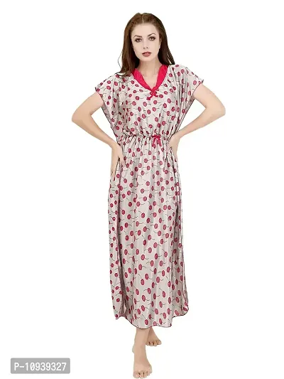 Veshvilla Women's Print Regular Kaftan Maxi Nighty (Cherry, Grey)-thumb0