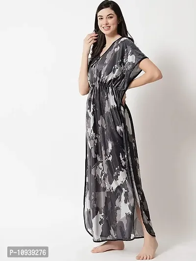 Veshvilla Women's Print Regular Kaftan Maxi Nighty (Army, Grey)-thumb4