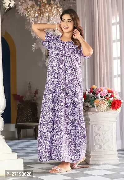 Stylish Purple Cotton Printed Nighty For Women
