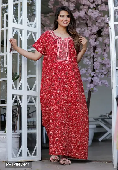 Embroidery Premium Cotton Printed Nighty/Night Gown